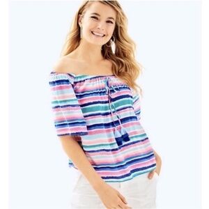 Lilly Pulitzer Multicolored Striped Sain Sandy Shell Off The Shoulder Top